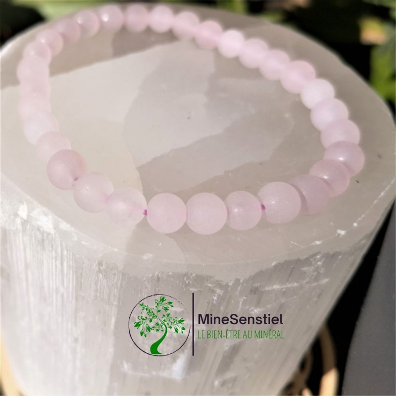 bracelet quartz rose perle givrée 6mm