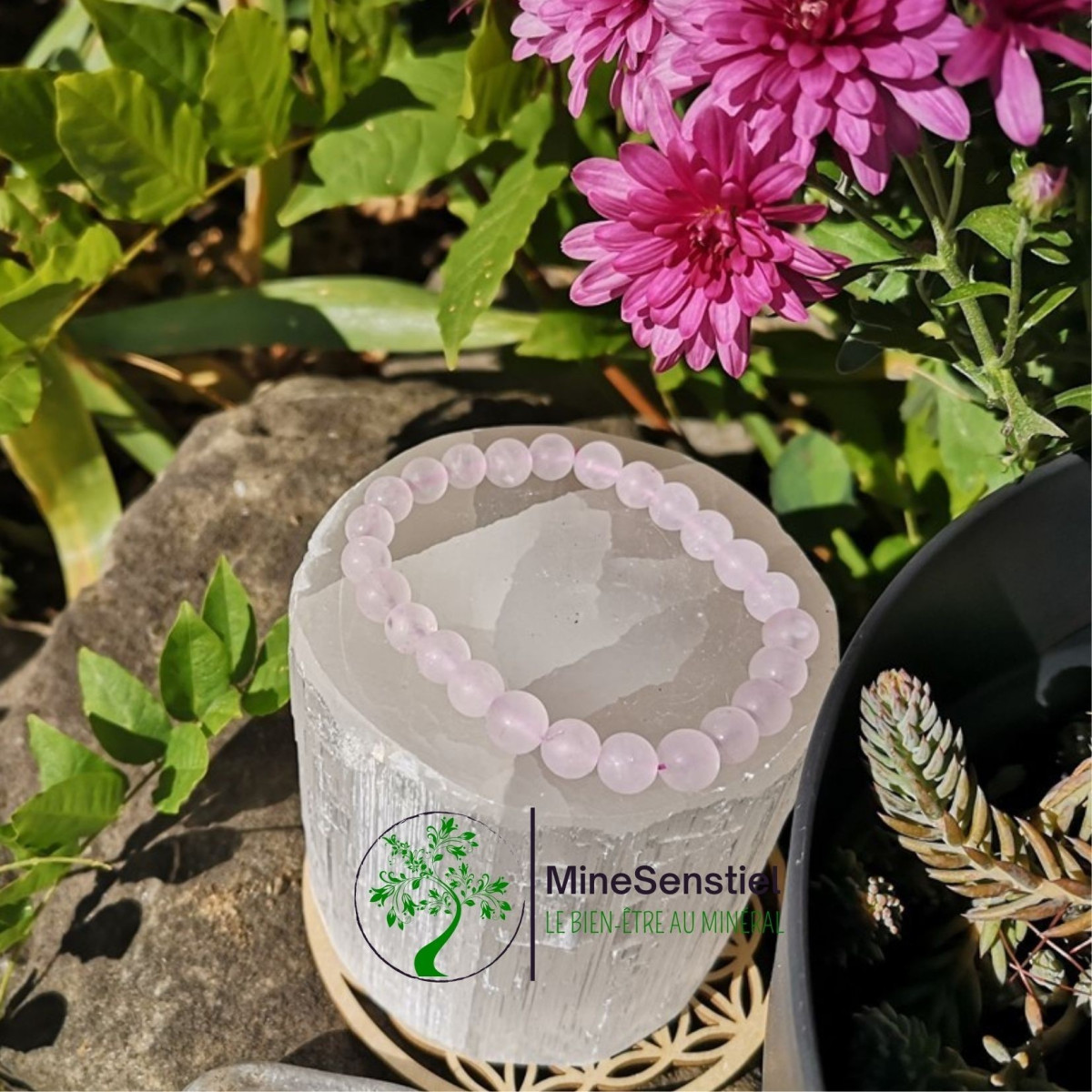 bracelet quartz rose 8mm mat