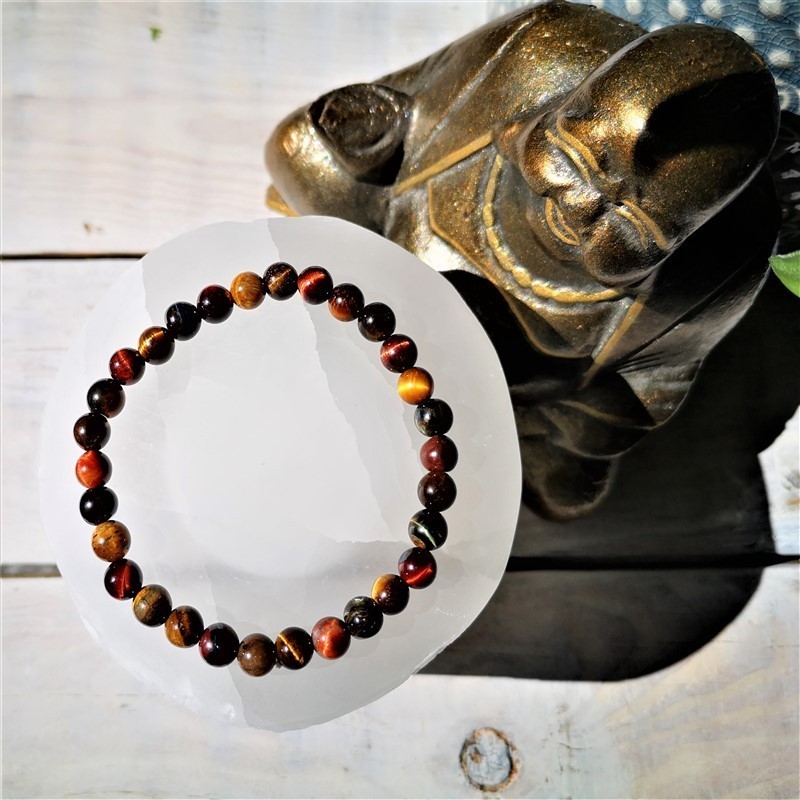 bracelet 3 yeux oeil de tigre, taureau et faucon 6mm sélénite