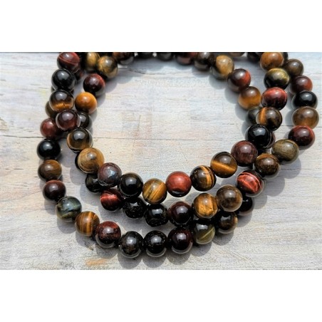 bracelet 3 yeux oeil de tigre, taureau et faucon 6mm