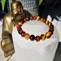 bracelet 3 yeux oeil de tigre, taureau et faucon 8mm gros plan bouddha et sélénite