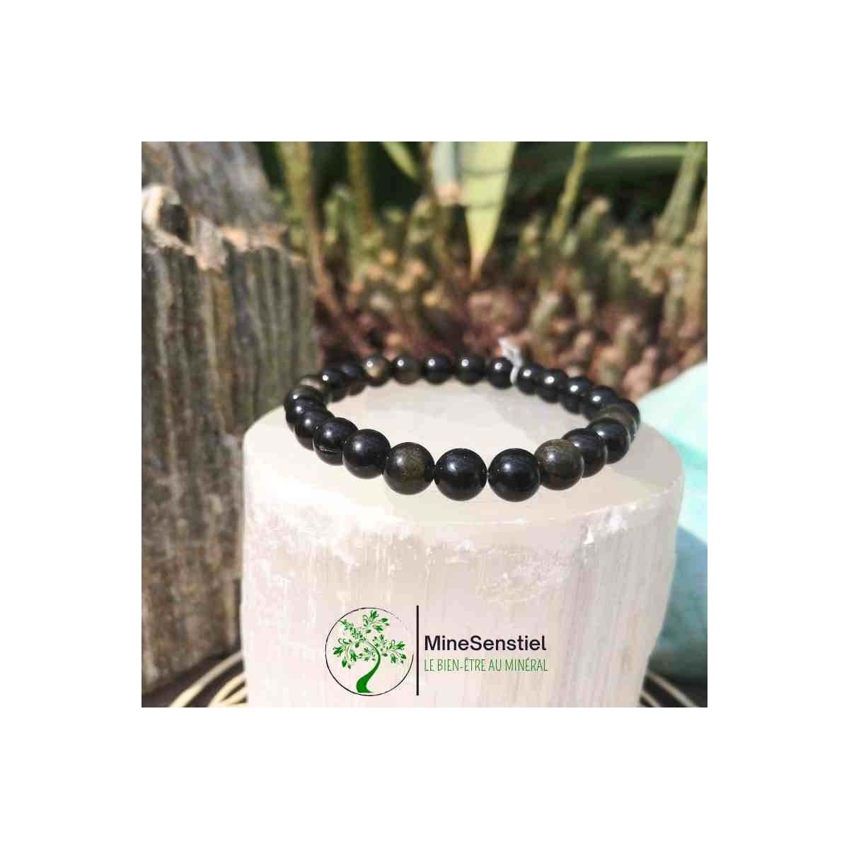 Bracelet obsidienne dorée homme