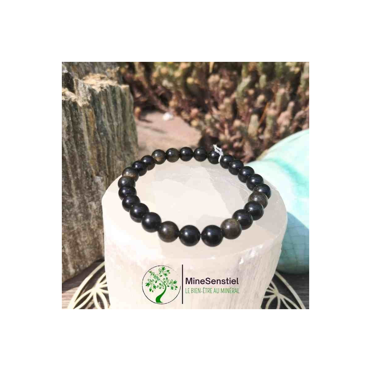 Bracelet homme obsidienne dorée
