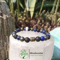 Bracelet lapis lazuli, pierre de lave et pyrite HOMME
