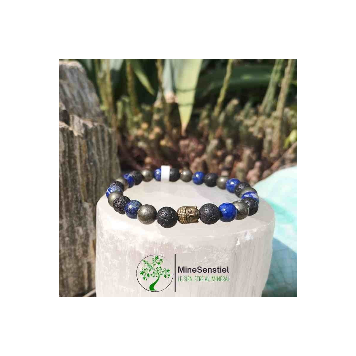 Bracelet lapis lazuli, pierre de lave et pyrite HOMME