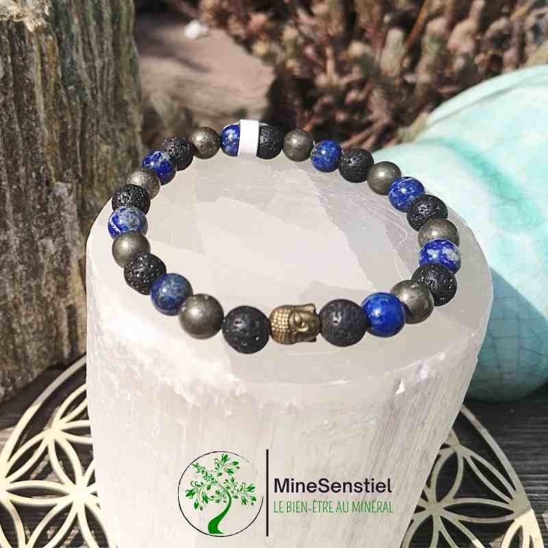 Bracelet homme lapis lazuli, pierre de lave et pyrite