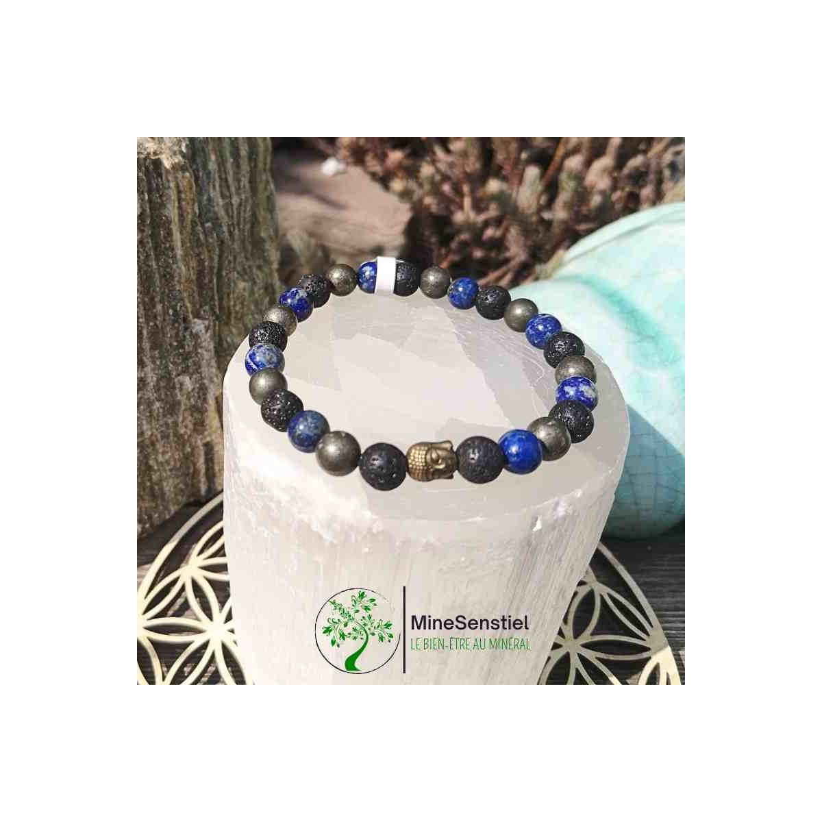 Bracelet homme lapis lazuli, pierre de lave et pyrite