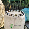 Bracelet anti stress homme dumortiérite, cristal de roche et quartz fumé