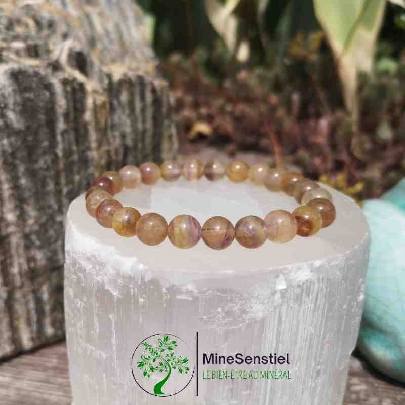 Bracelet fluorite jaune violette 8mm