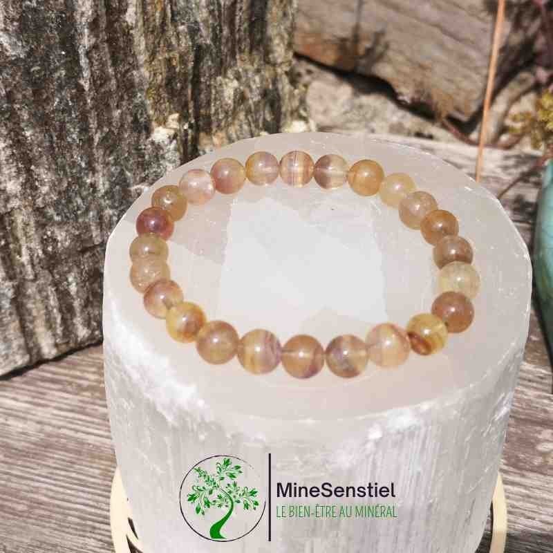 Bracelet fluorite jaune violette 8mm