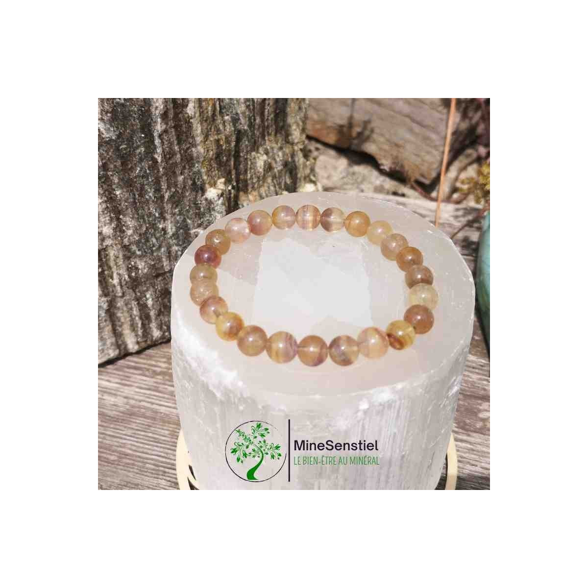 Bracelet fluorite jaune violette 8mm
