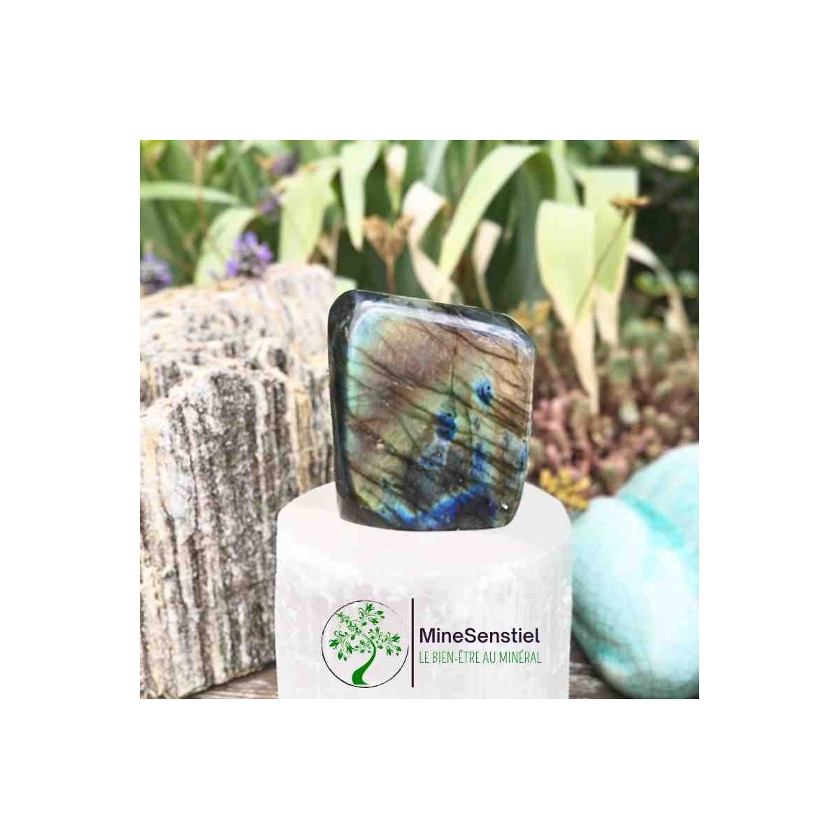 Labradorite multicolore forme à poser